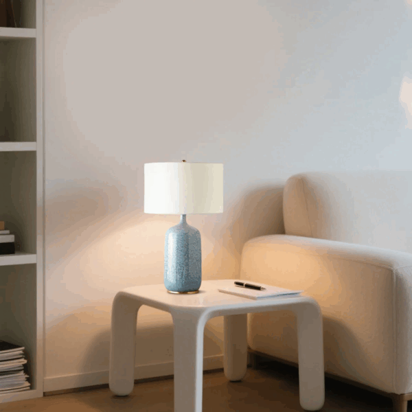 Art Deco Tischlampe LED Trommelform Blau Keramik Schlafzimmer - Image 2